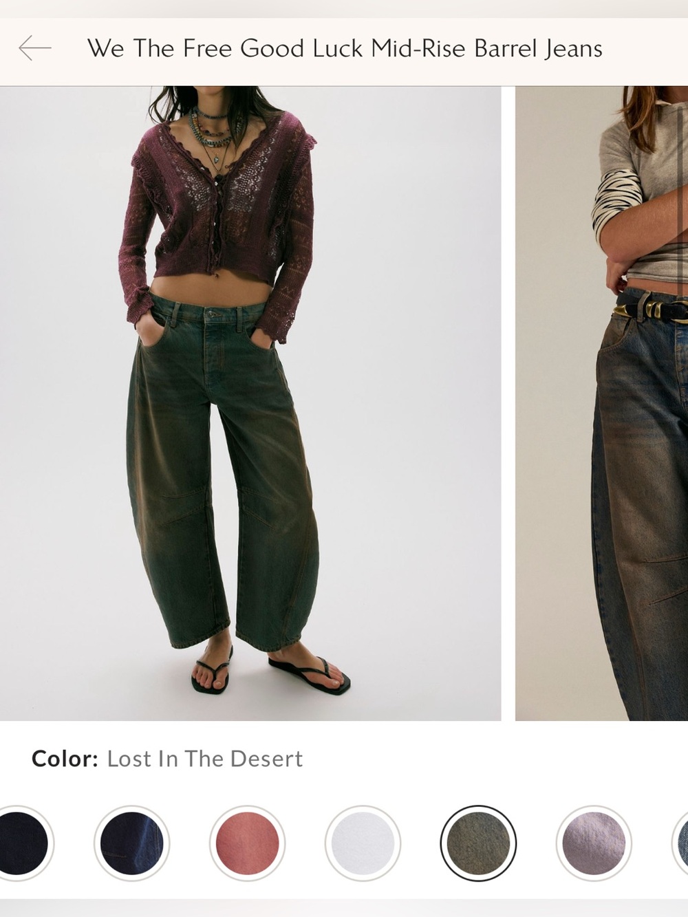 NWOT Free People We The Free Good Luck Mid-Rise Barrel Jeans - Lost Desert - 28 - Picture 10 of 13